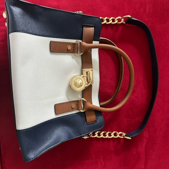 Michael Kors Navy, White, and Brown Satchel - Picture 1 of 4